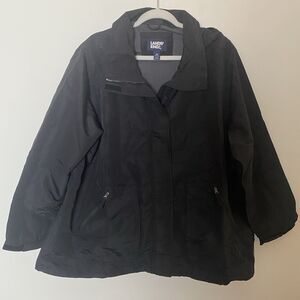 Lands End Womans 2X 20W-22W Hooded Waterproof Mid Length Raincoat Navy Polyester